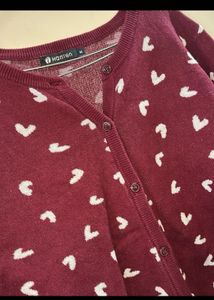 Burgundy Heart Print Cardigan
