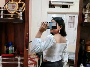 White Puff Sleeve Lace-Up Top