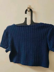 Blue Textured Cropped Top