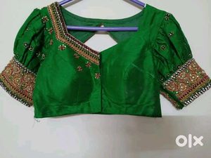 Embellished Green Silk Blouse