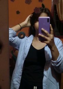 Blue Striped Shirt with Black Tank