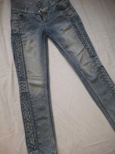 High-Waist Slim Fit Jeans with Braided De
