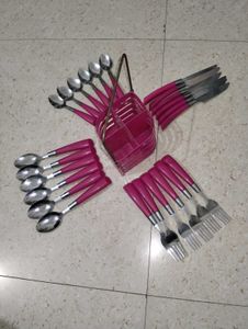 Pink Cutlery Set with Holder