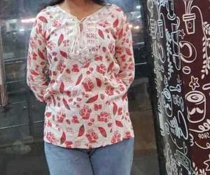 White Kurta with Red Floral Print