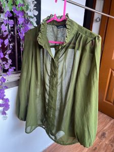 Olive Green Ruffled Blouse