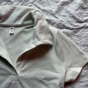 Stylish Ribbed Polo Neck Top