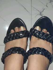 Stylish Black Braided Slides