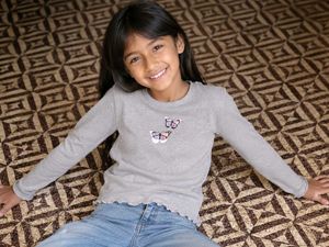 Grey Long Sleeve Top with Ruffle Hem