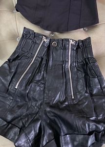 COMBO ALERT 🚨 Black Ruched Top &amp; Leather Shorts