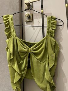 Chic Green Velvet Bow Top