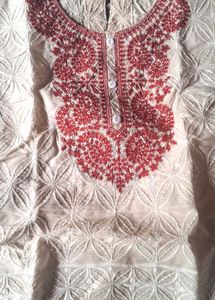 Embroidered white chikankari short kurti