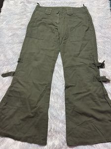 Olive Green Cargo Pants with Buckle Detail