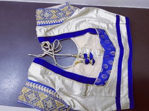 Net Blue &amp; Gold Saree
