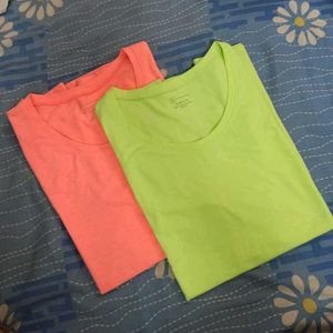 Combo of Neon Green &amp; Peach T-Shirts
