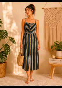 Striped Button-Front Midi Dress