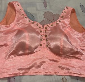 Peach Embellished V-Neck Blouse padded