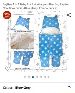 BeyBee 3 In 1 baby Blanket Warapper-Sleeping Bag for New Born Babies (Blue)