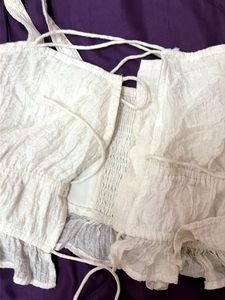 White Crinkle Tie-Front Crop Top