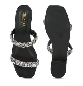 Truffle Collection Embellished Block Heel
