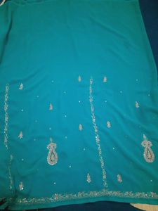 Elegant Turquoise Embroidered Saree