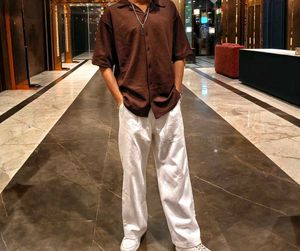 Men's Brown Striped Shirt & White Pants