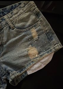 Sparkly Distressed Denim Shorts