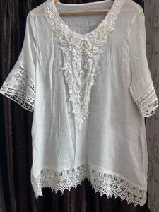 White Pearl Embellished Kurta