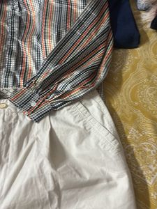 Button-Up Shirt with off white pleated pants