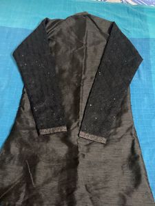 Elegantzed Black raw silk Sequined Kurta with whi
