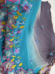 Beautiful Ombre Floral Saree with cut work border