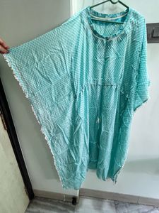Turquoise Geometric Print Kaftan