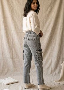 Grey Acid Wash Cargo Jeans
