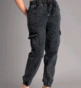 Womens Acid Wash Cargo Jogger Jeans