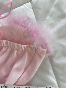 baby pink fur mini asymmetrical babydoll dress