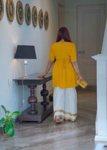 Kurta, Sharara pant, Shell belt with necklace