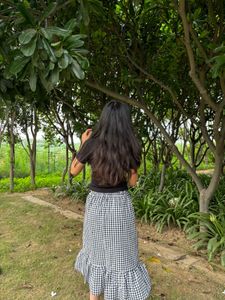 Checkered Ruffle Hem Midi Skirt