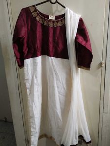 Elegant Maroon & White Anarkali Suit