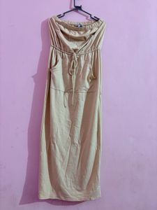 Beige Strapless Maxi Dress