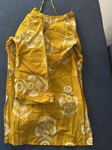 Yellow and Blue Floral Print Kurta  (set of 2)