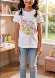 9-10 year Girls White T-Shirt with Fun Graphic