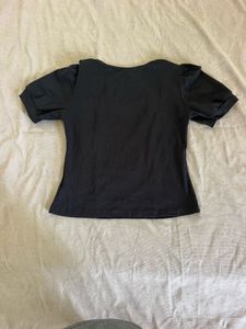 Black Puff Sleeve Square Neck Top