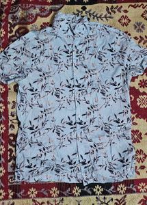 Light Blue Leaf Print Short Sleeve Shirt