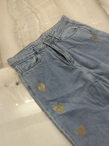 Cute Heart Print Light Wash Jeans
