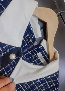 Blue &amp; White Winter Tweed Plaid Dress For 34 Bust
