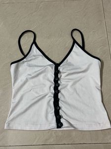 White Ruched Button Tank Top