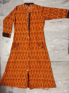 Orange Ikat Print Kurta