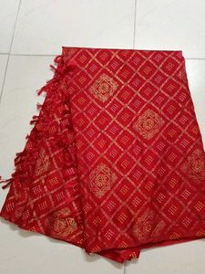 Red Saree with Golden print