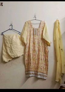 Yellow Printed Kurta Set with Dupatta