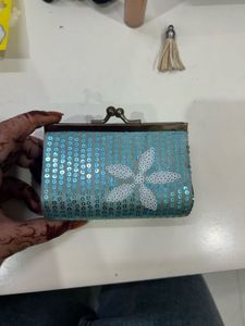 COMBO Teal Shoulder Bag+Sequin Clutch+Charm