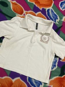 White Polo Crop Top